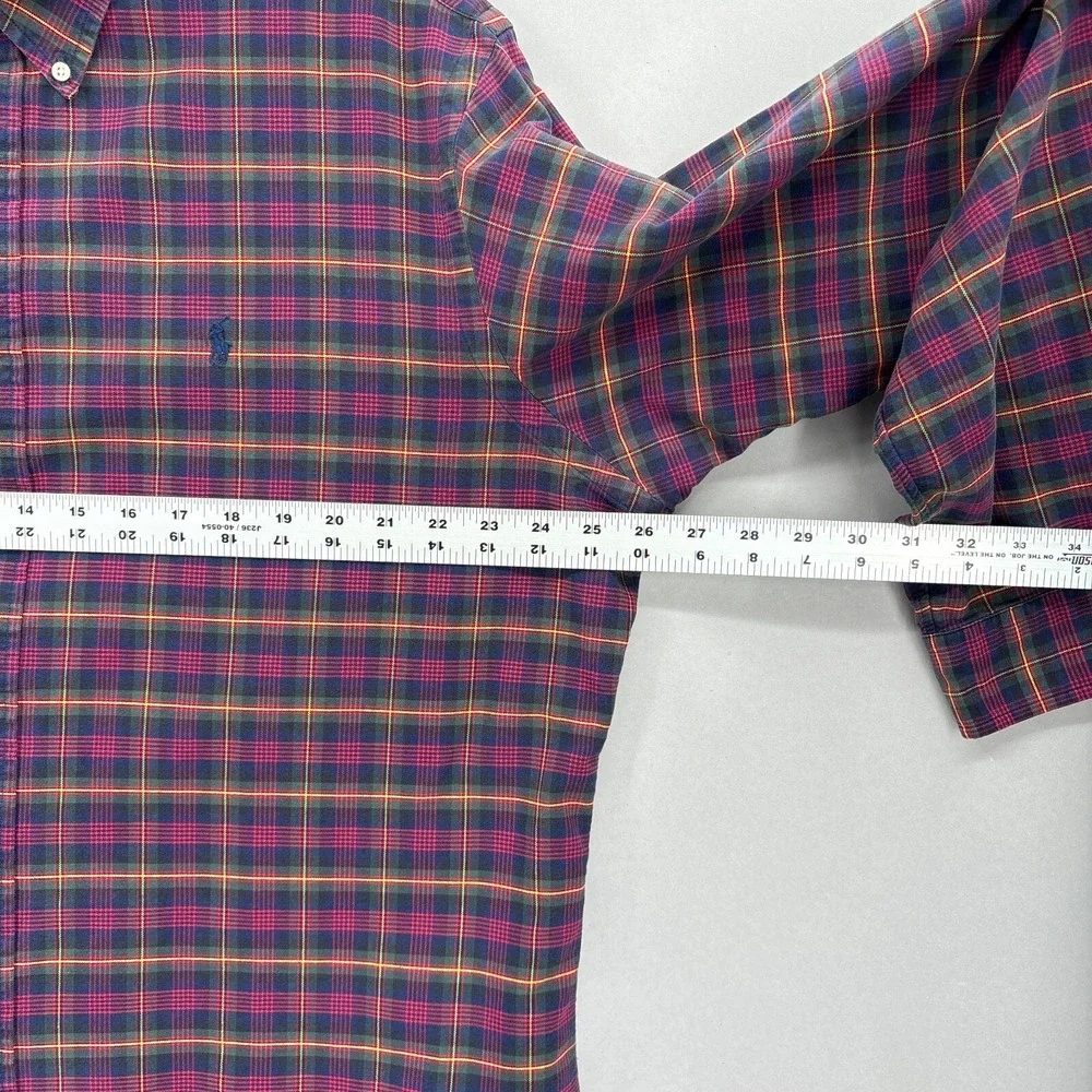 Ralph Lauren Shirt Mens XL Plaid Red Button Down Tartan Oxford Vintage Polo‎